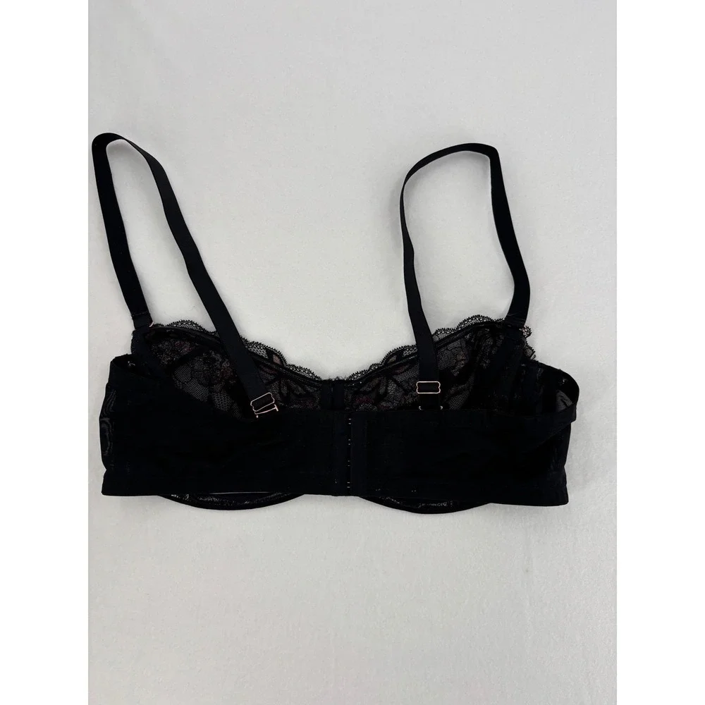 Savage X Fenty Nymph Nouveau Lace Bra Womens 38D Black Metallic Floral‎ Lace